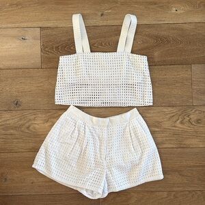 3.1 Phillip Lim White High Waist Eyelet Shorts and Tank Top Set